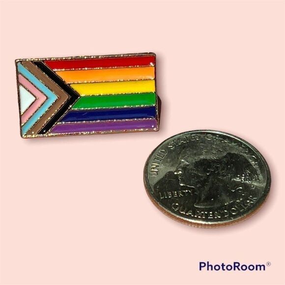 Pride LGBQTIA+ Trans and POC Inclusive Rainbow Pride Flag Enamel Pin - Picture 4 of 6